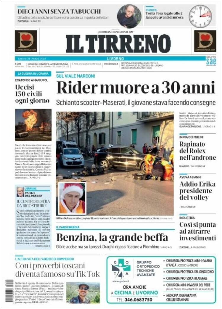 Portada de Il Tirreno (Italia)