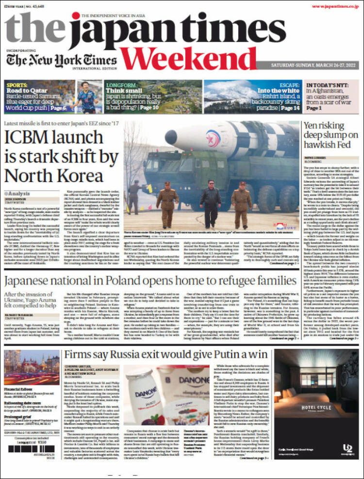 Portada de The Japan Times (Jap&oacute;n)