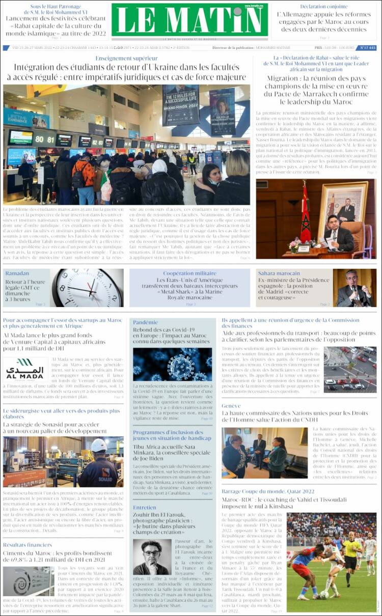 Portada de Le Matin (Marruecos)