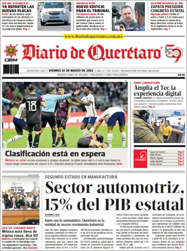 Portada de Diario de Querétaro (M&eacute;xico)
