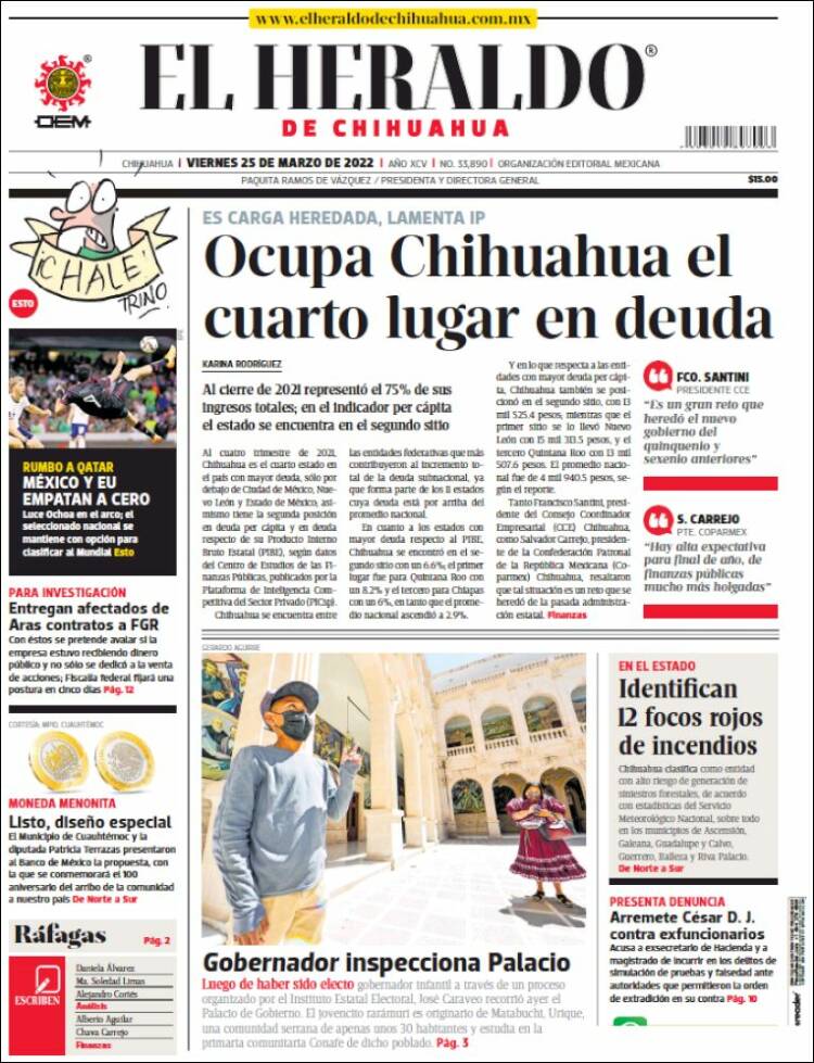 Portada de El Heraldo de Chihuahua (M&eacute;xico)