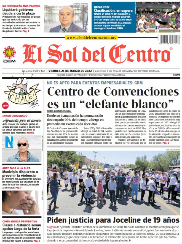 Portada de El Sol del Centro (M&eacute;xico)