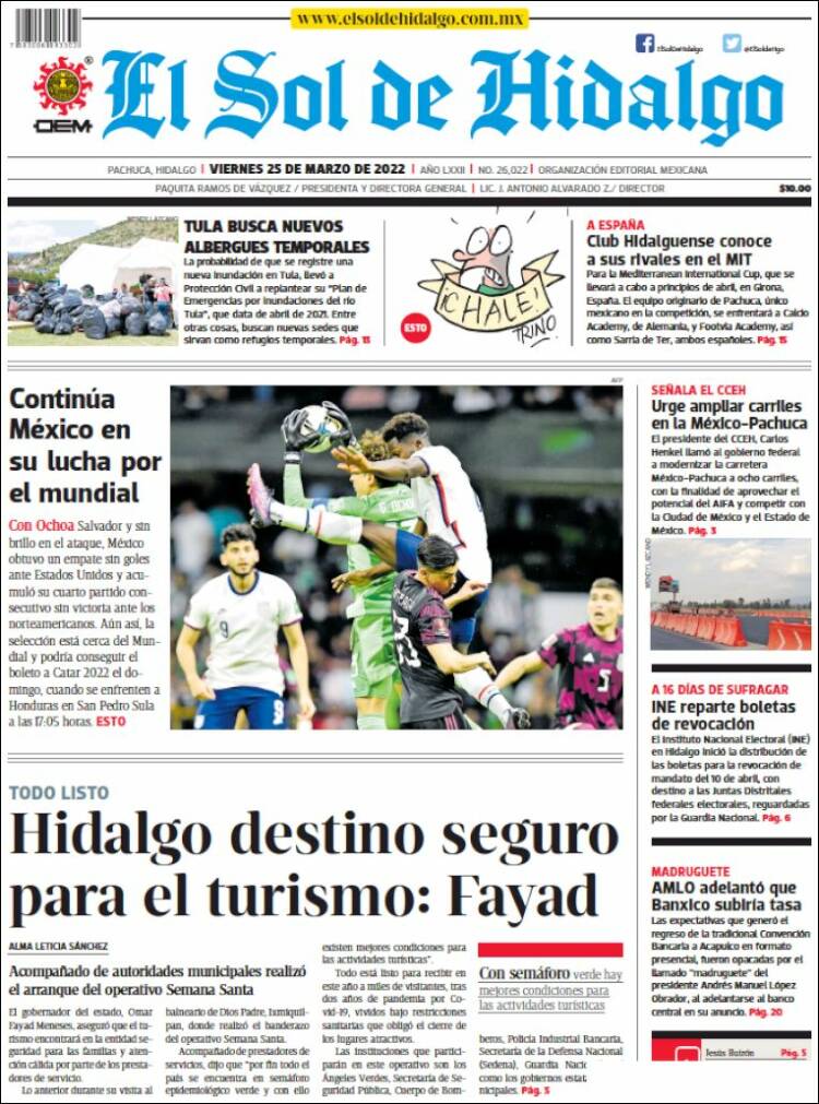 Portada de El Sol de Hidalgo (M&eacute;xico)