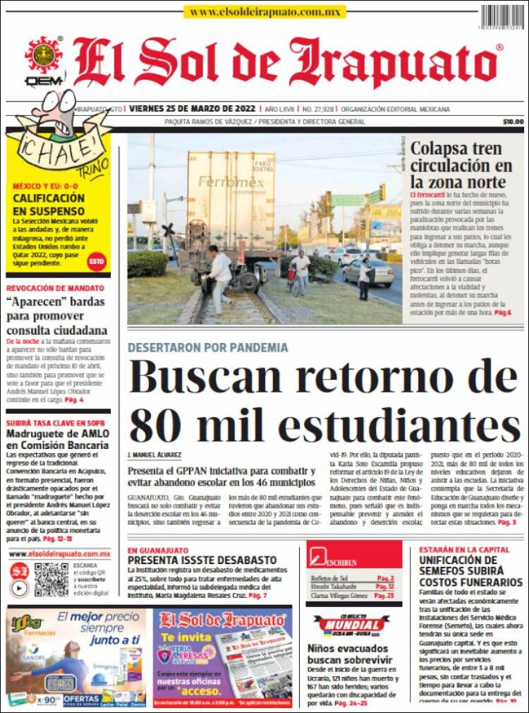 Portada de El Sol de Irapuato (M&eacute;xico)