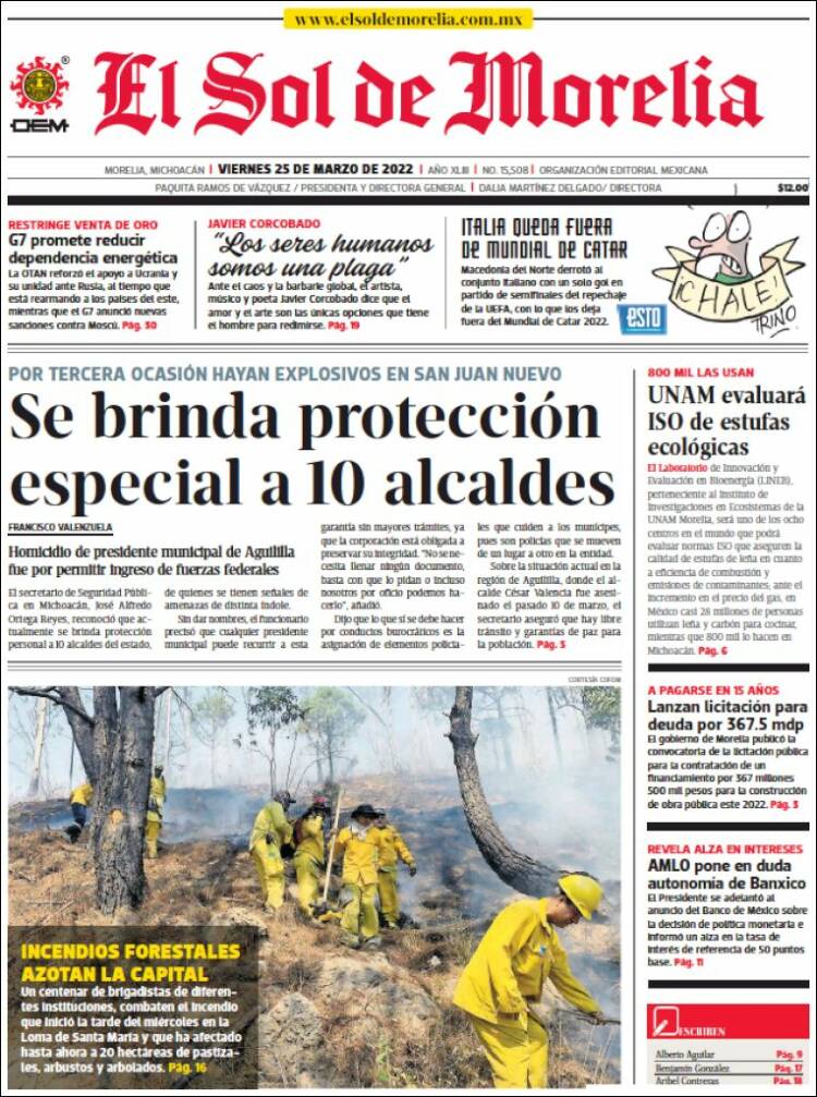 Portada de El Sol de Morelia (M&eacute;xico)