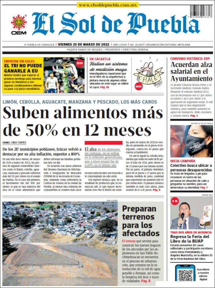 Portada de El Sol de Puebla (M&eacute;xico)