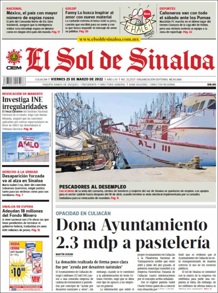 Portada de El Sol de Sinaloa (M&eacute;xico)
