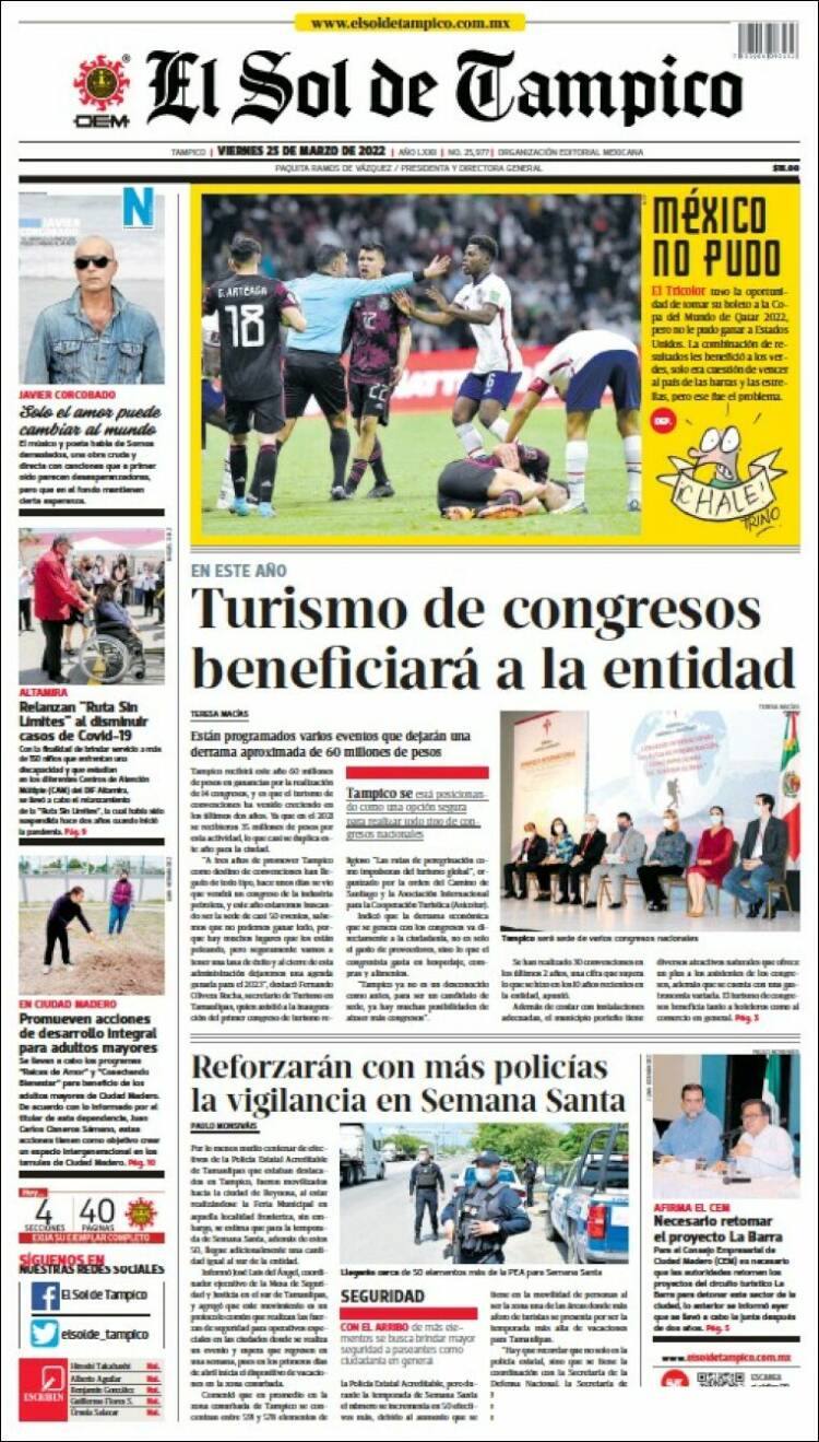 Portada de El Sol de Tampico (M&eacute;xico)