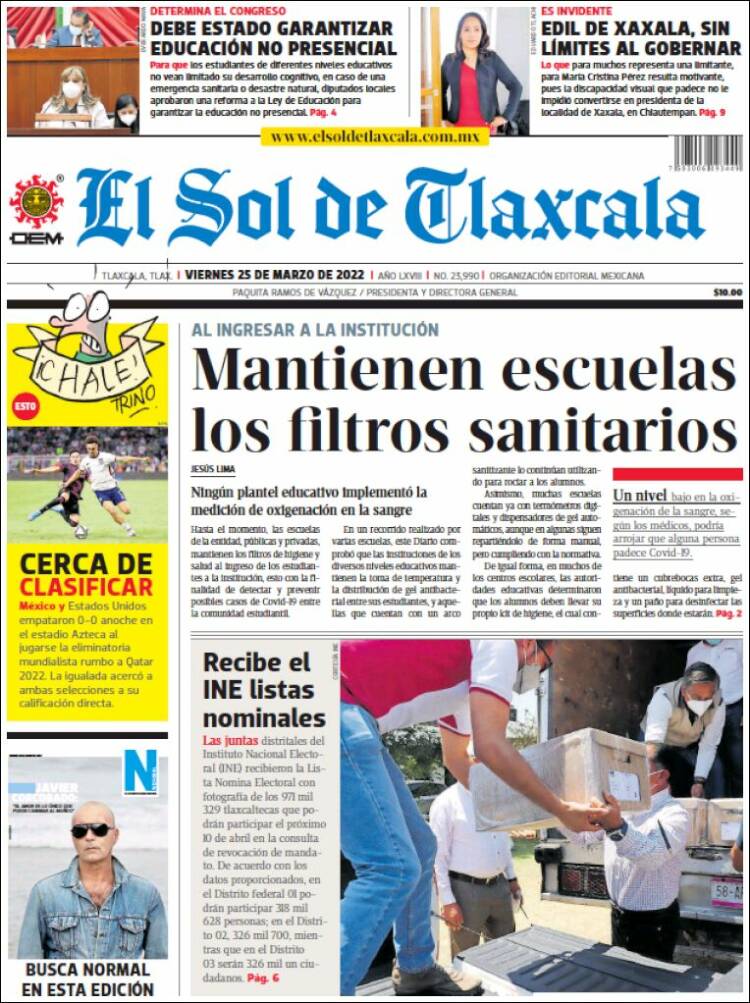 Portada de El Sol de Tlaxcala (M&eacute;xico)
