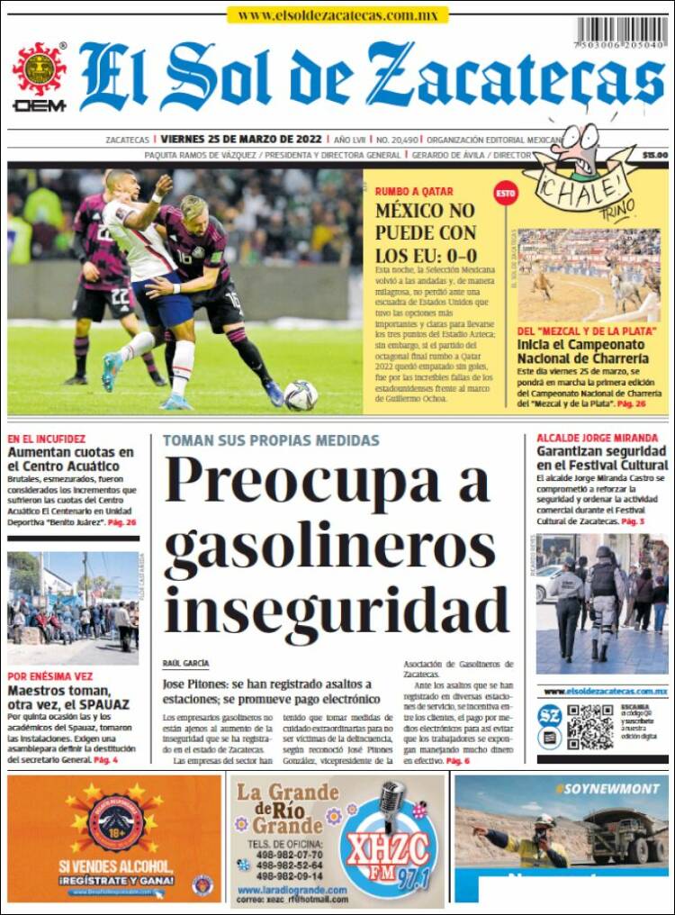 Portada de El Sol de Zacatecas (M&eacute;xico)