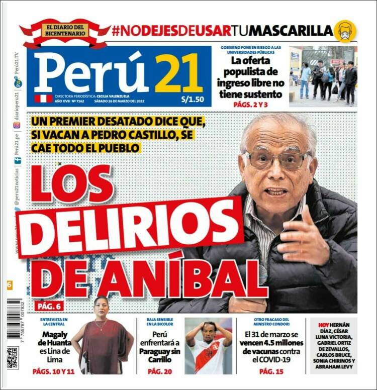 Portada de Perú 21 (Perú)