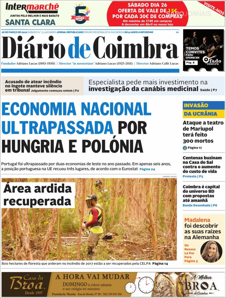 Portada de Diário de Coimbra (Portugal)