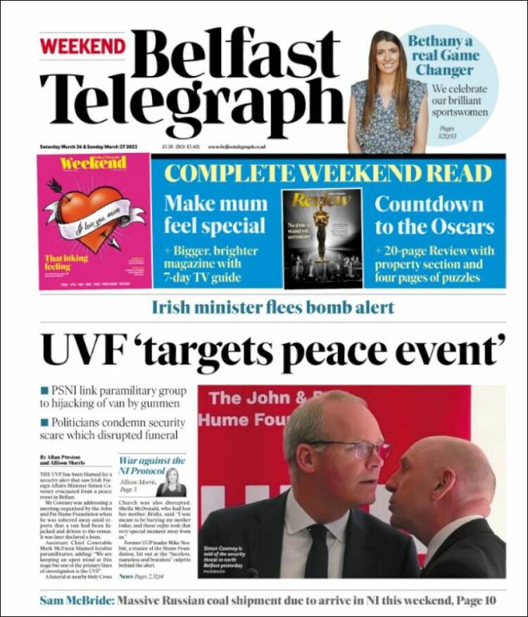 Portada de Belfast Telegraph (Reino Unido)