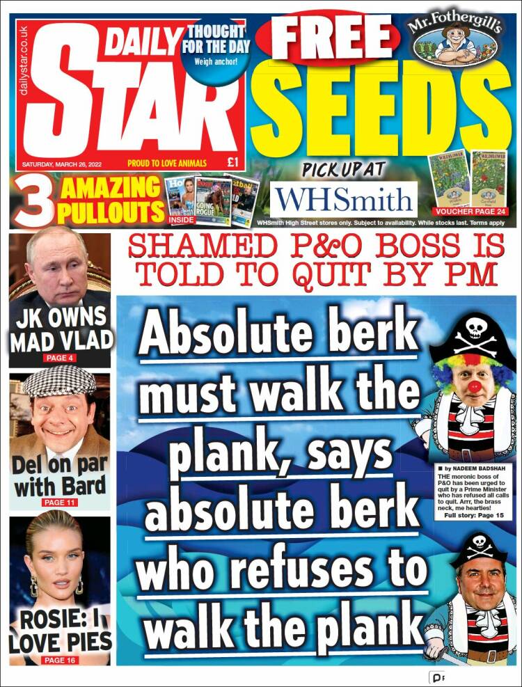 Portada de Daily Star (Reino Unido)