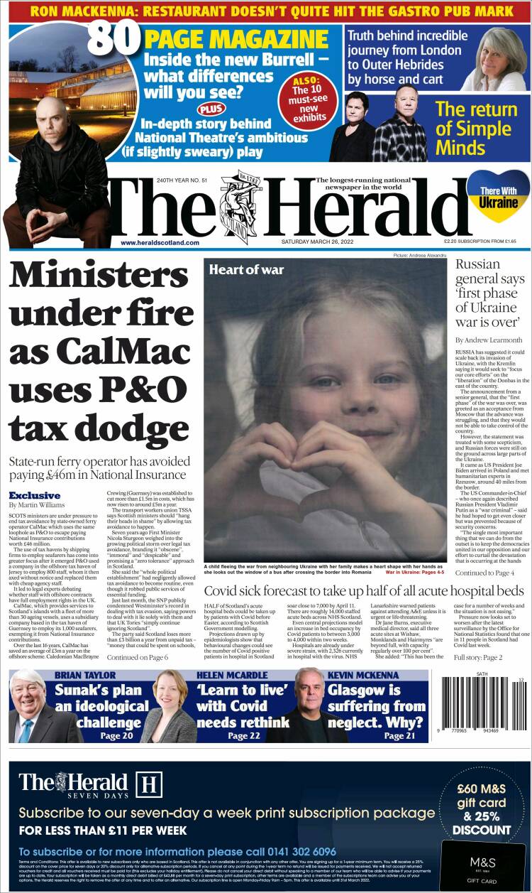 Portada de The Herald (Reino Unido)