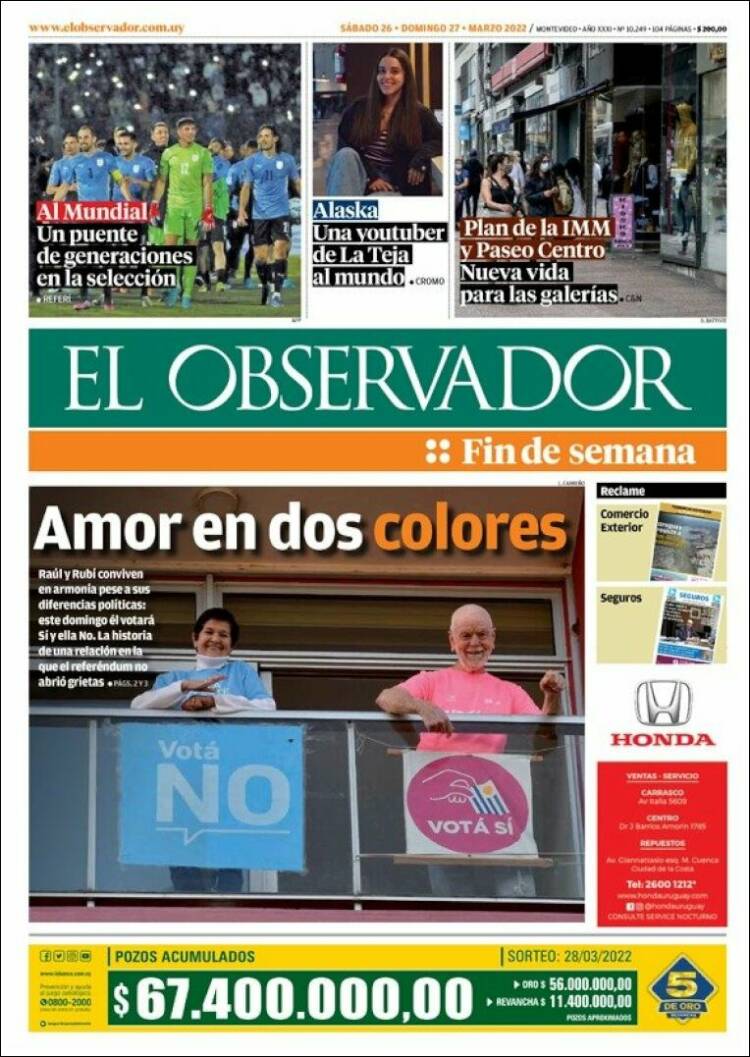 Portada de El Observador (Uruguay)