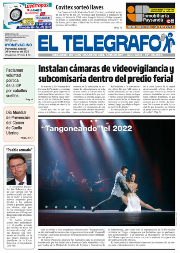 Portada de El Telégrafo (Uruguay)
