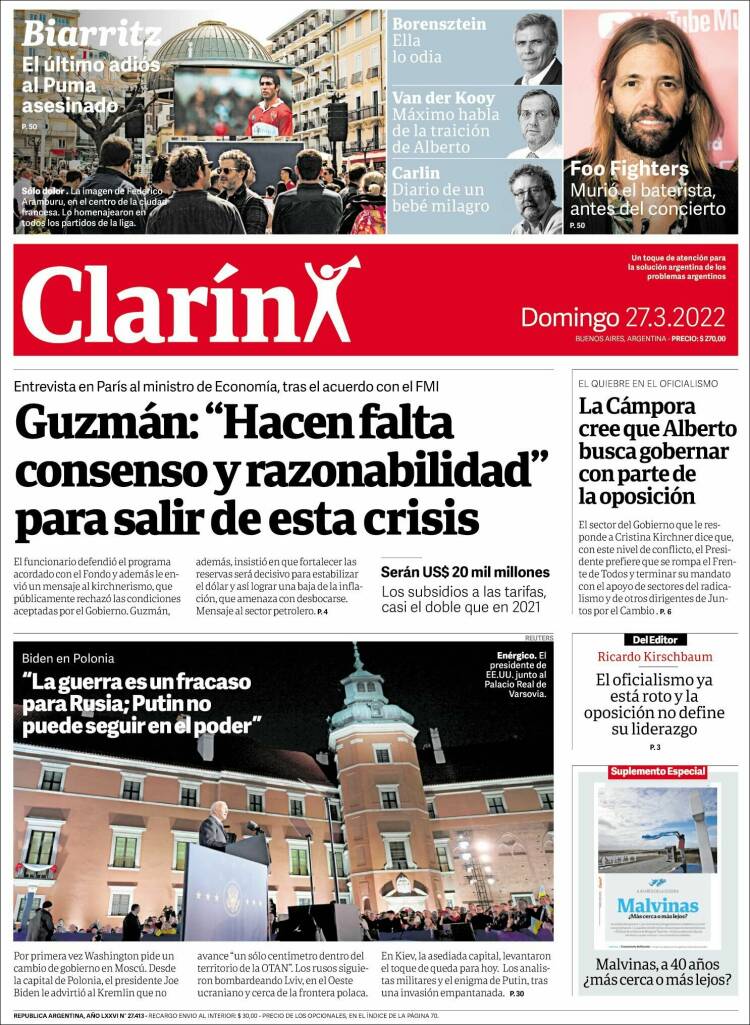 Portada de Clarín (Argentina)