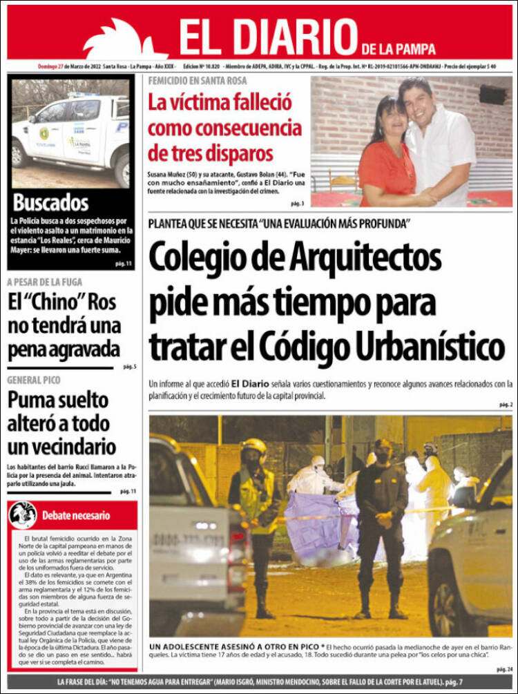 Portada de Diario de La Pampa (Argentina)