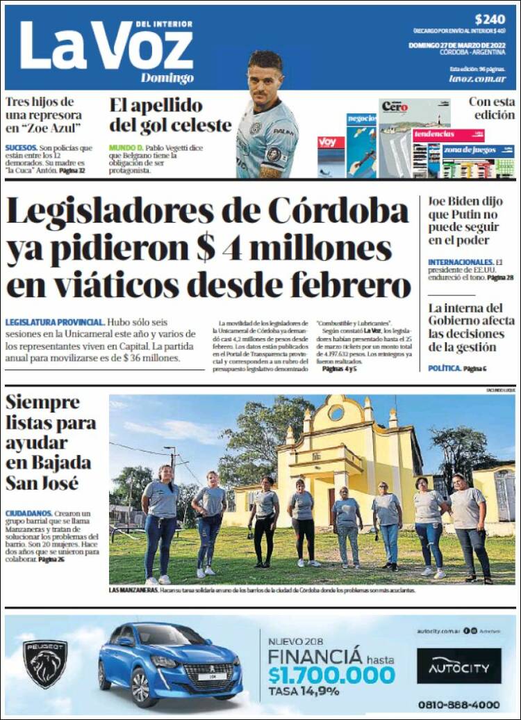 Portada de La Voz del Interior (Argentina)