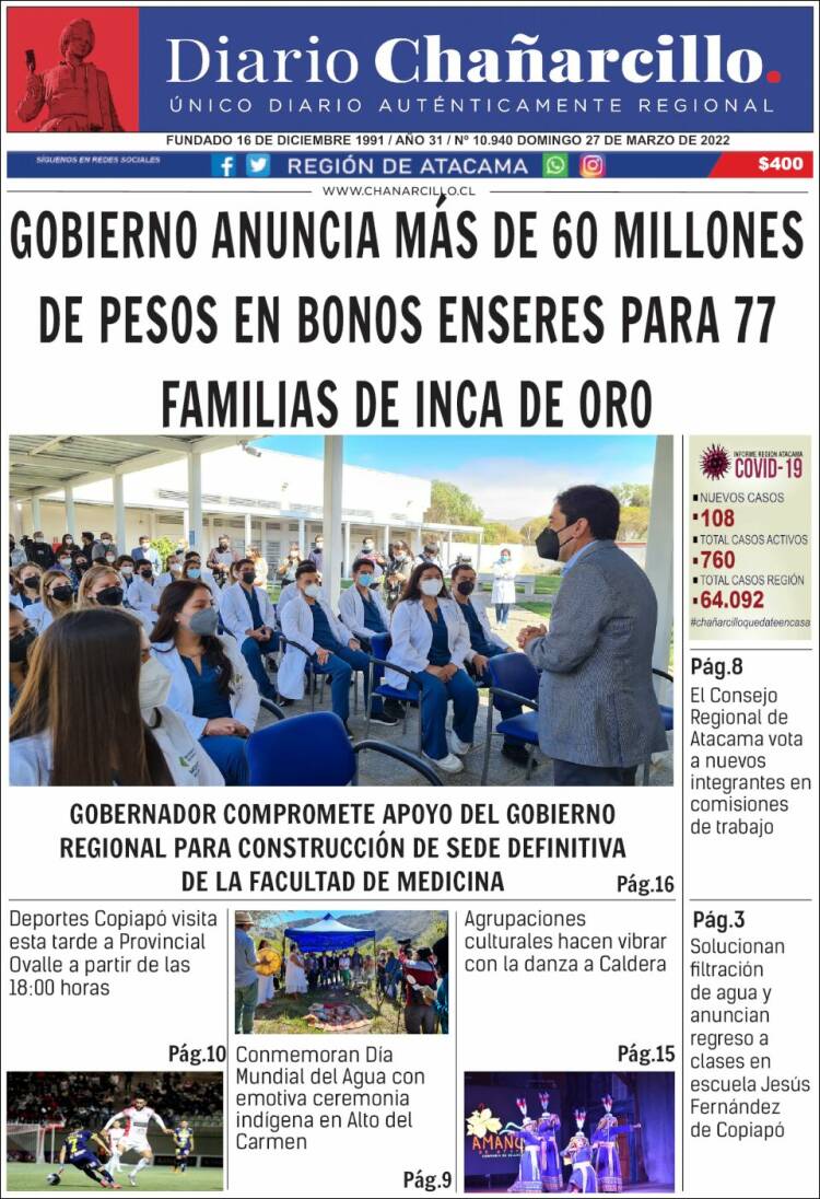 Portada de Diario Chañarcillo (Chile)