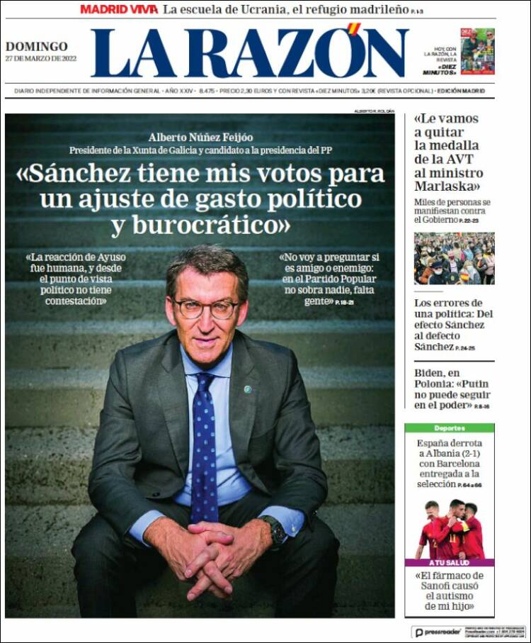 Portada de La Razón (España)