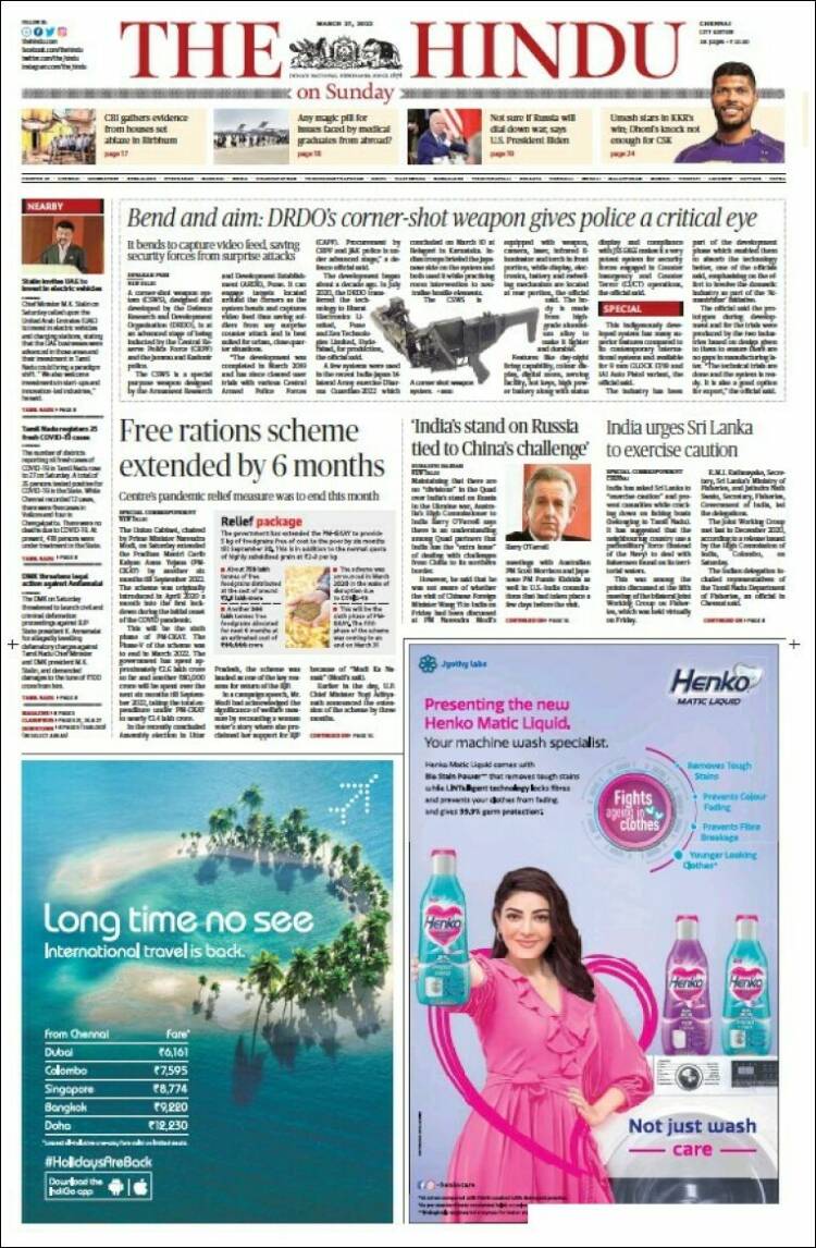 Portada de The Hindu (India)