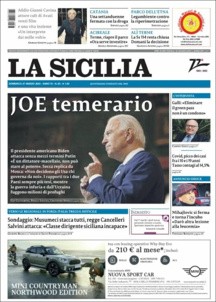 Portada de La Sicilia (Italia)