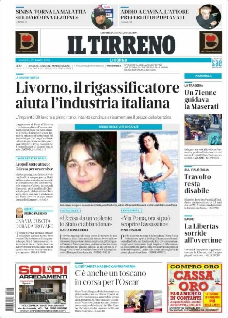 Portada de Il Tirreno (Italia)