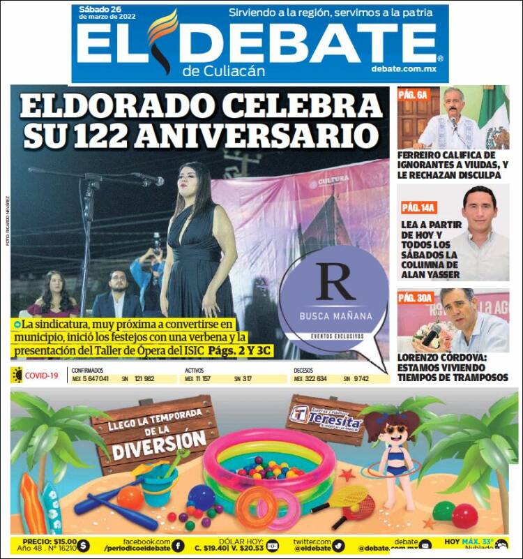 Portada de El Debate de Culiacán (México)