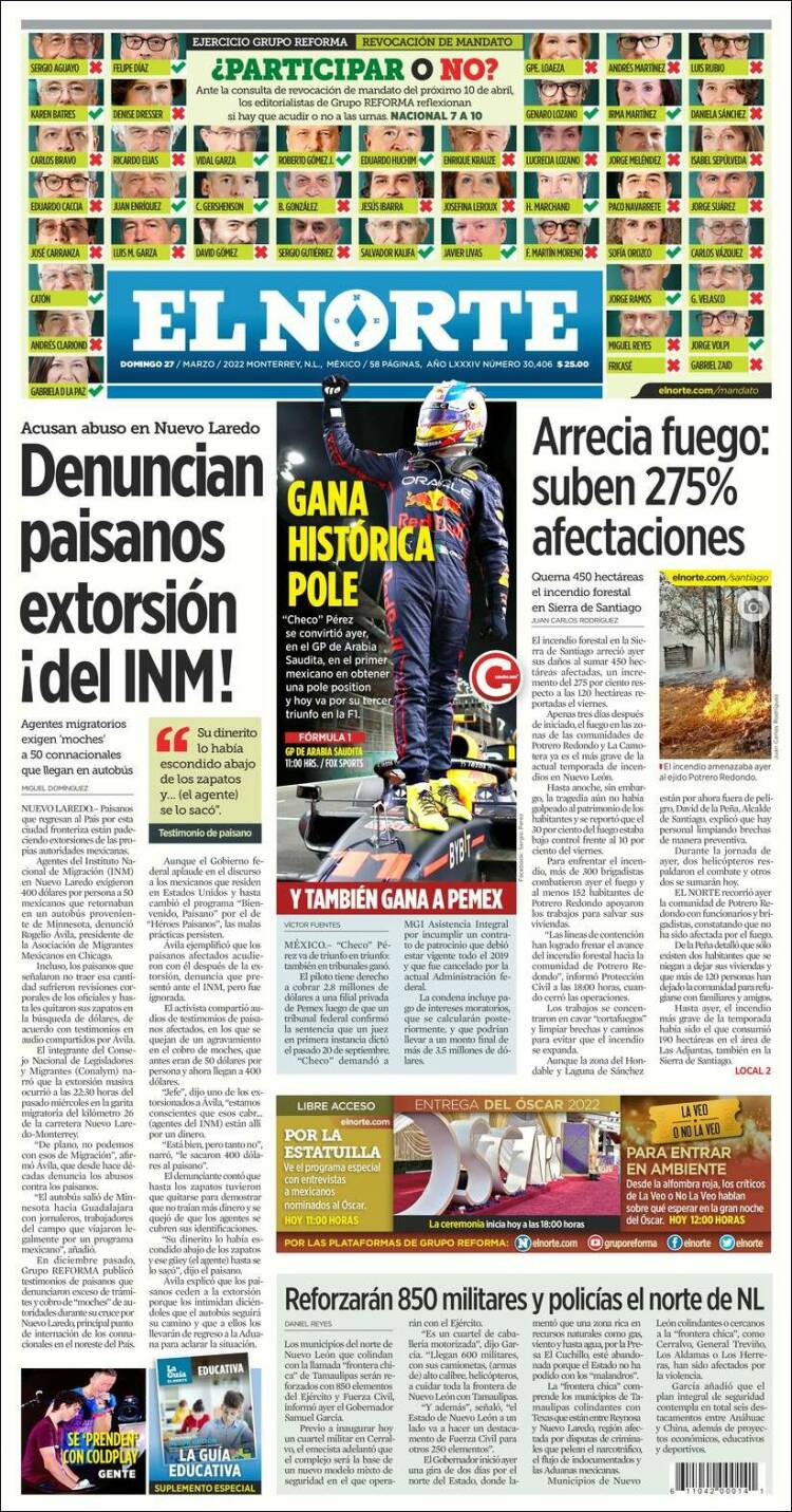 Portada de El Norte (México)