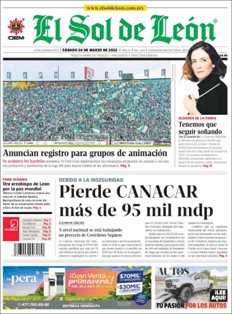 Portada de El Sol de León (México)