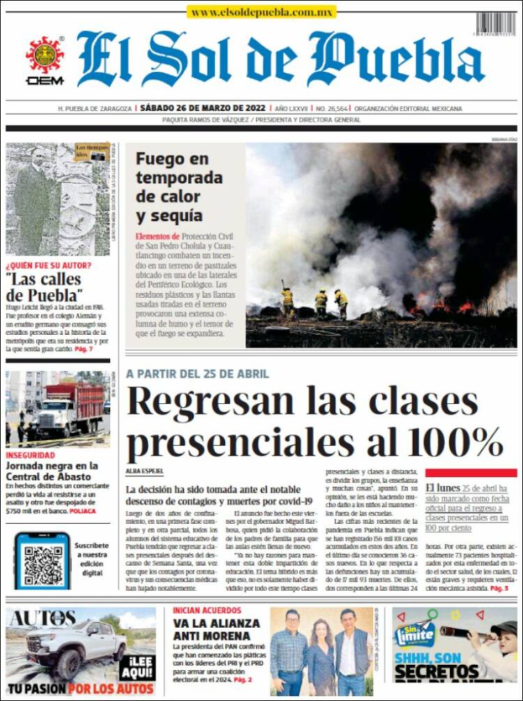 Portada de El Sol de Puebla (México)