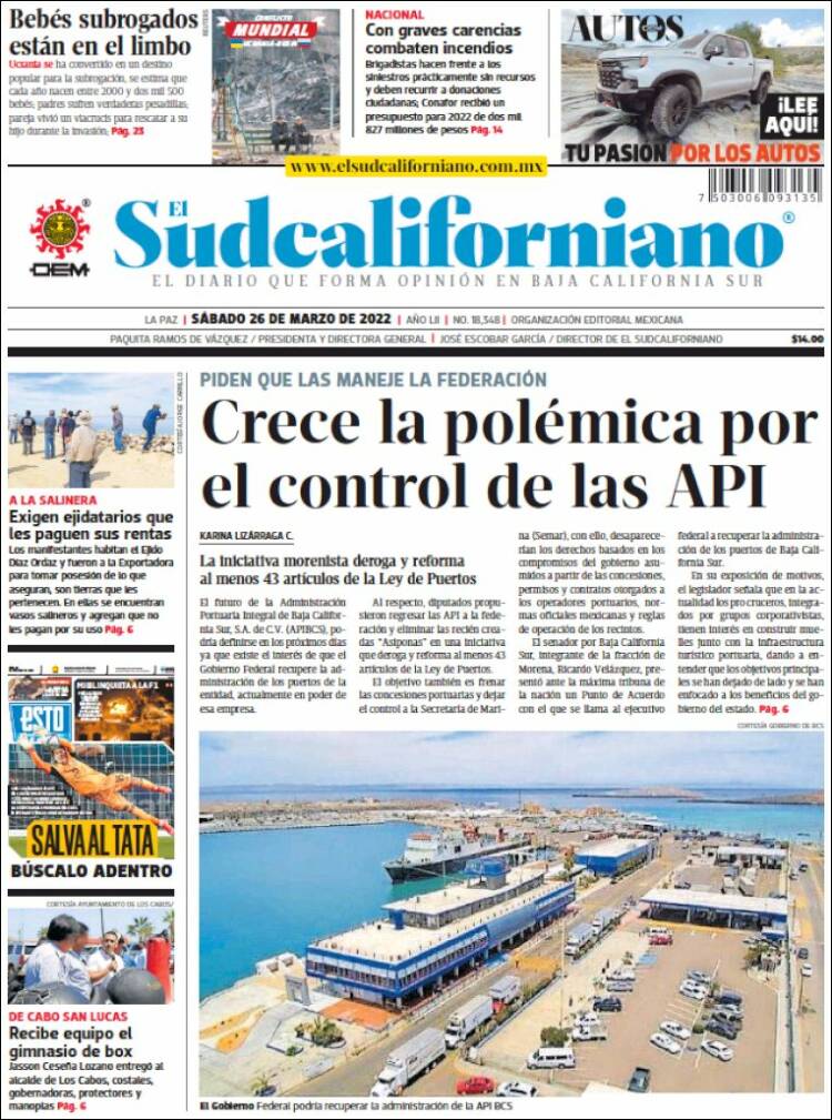 Portada de El Sudcaliforniano (México)