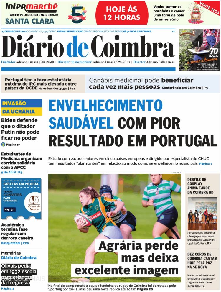 Portada de Diário de Coimbra (Portugal)