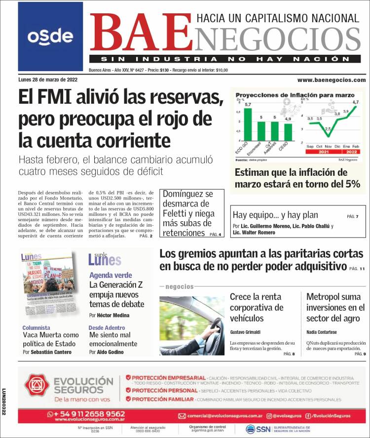 Portada de Buenos Aires Económico (Argentina)