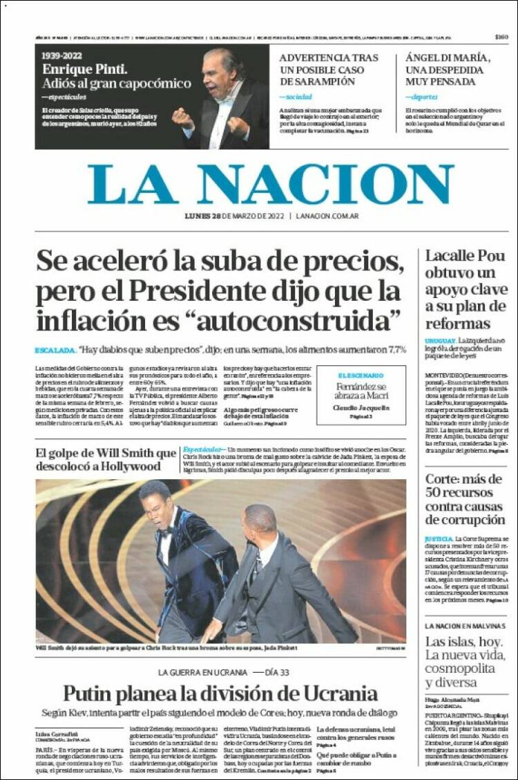 Portada de La Nación (Argentina)