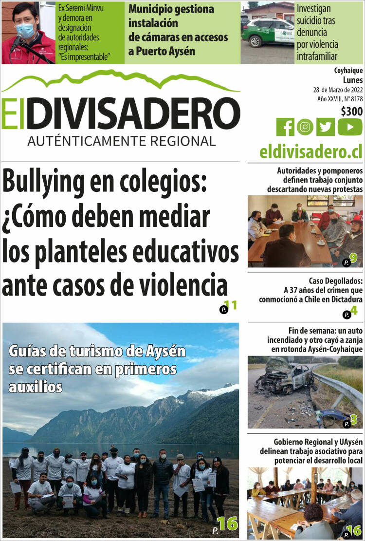 Portada de Diario El Divisadero (Chile)