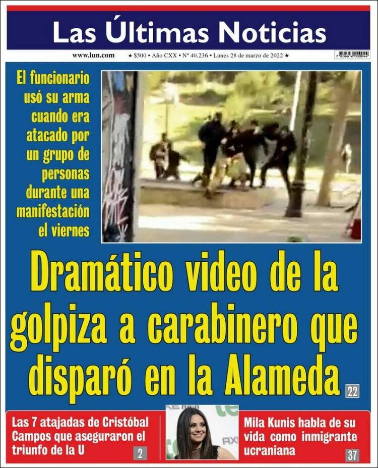 Portada de Las Últimas Noticias (Chile)