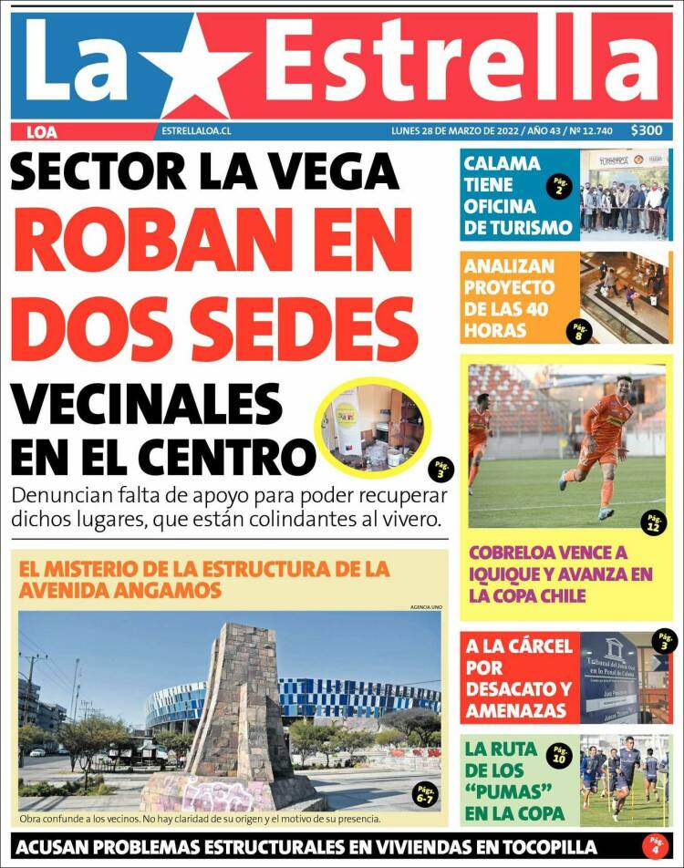 Portada de La Estrella de Loa (Chile)