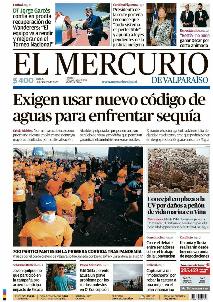 Portada de Mercurio de Valparaiso (Chili)