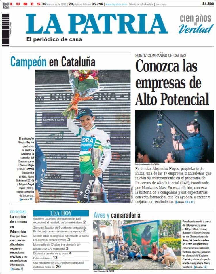 Portada de La Patria (Colombia)