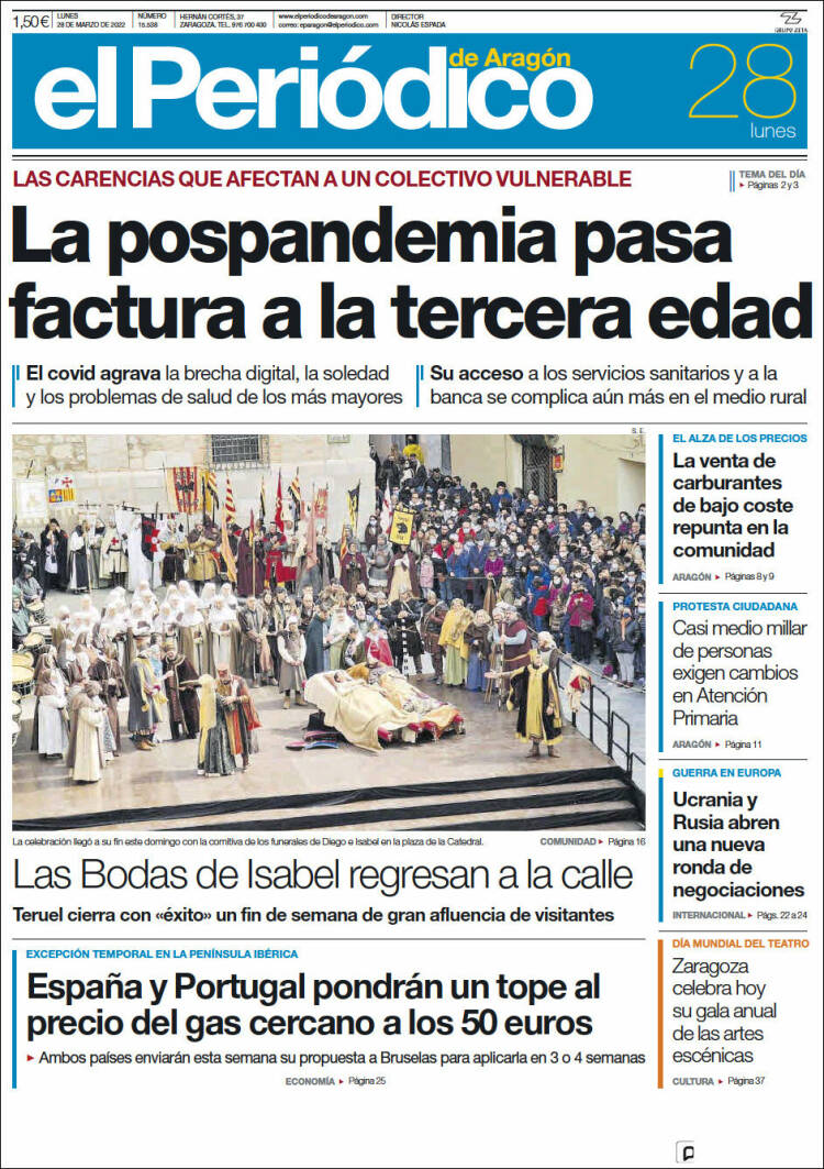 Portada de El Periódico de Aragón (Spain)