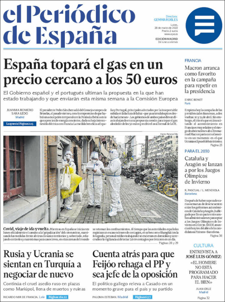 Portada de El Periódico de España (España)