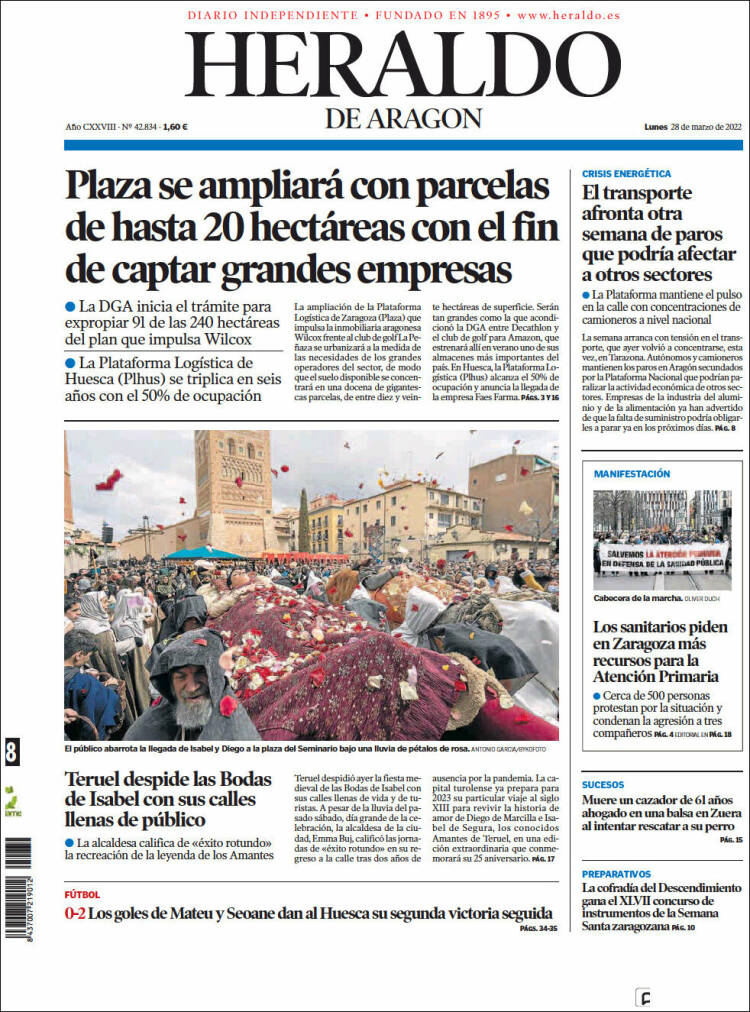 Portada de Heraldo de Aragón (Spain)