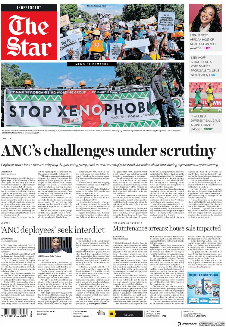 Portada de The Star (Afrique du Sud)