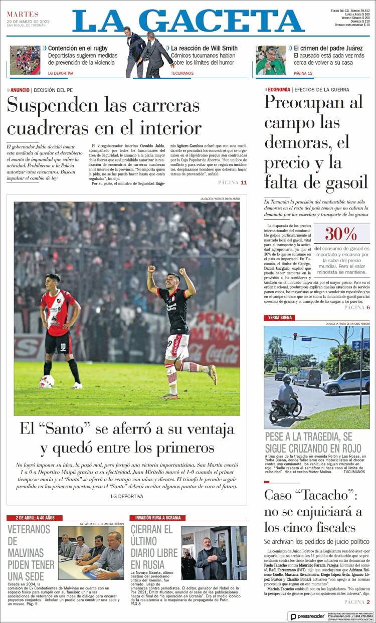 Portada de La Gaceta (Argentina)