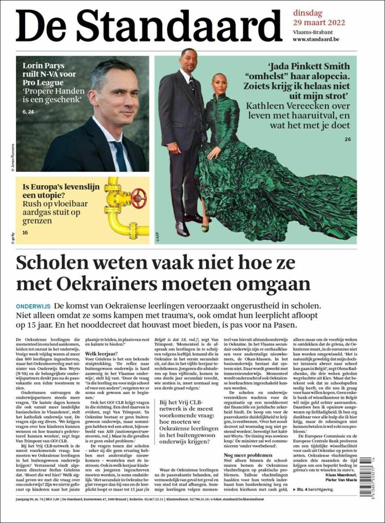 Portada de De Standaard (B&eacute;lgica)