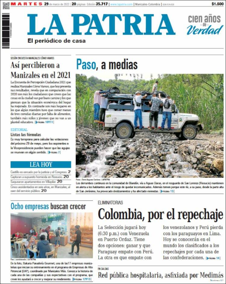 Portada de La Patria (Colombia)