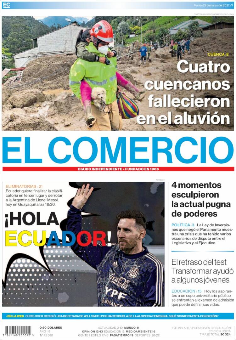 Portada de El Comercio (Ecuador)